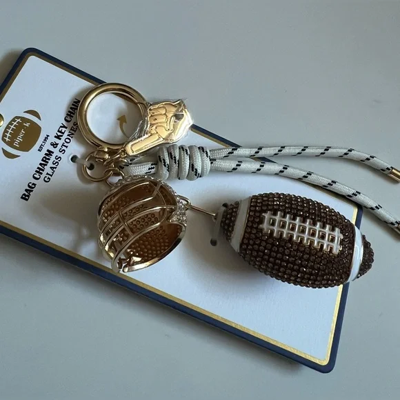 Piper. K, Gold and Brown Football Key and Bag Charm. New in packaging!!! - Picture 3 of 7